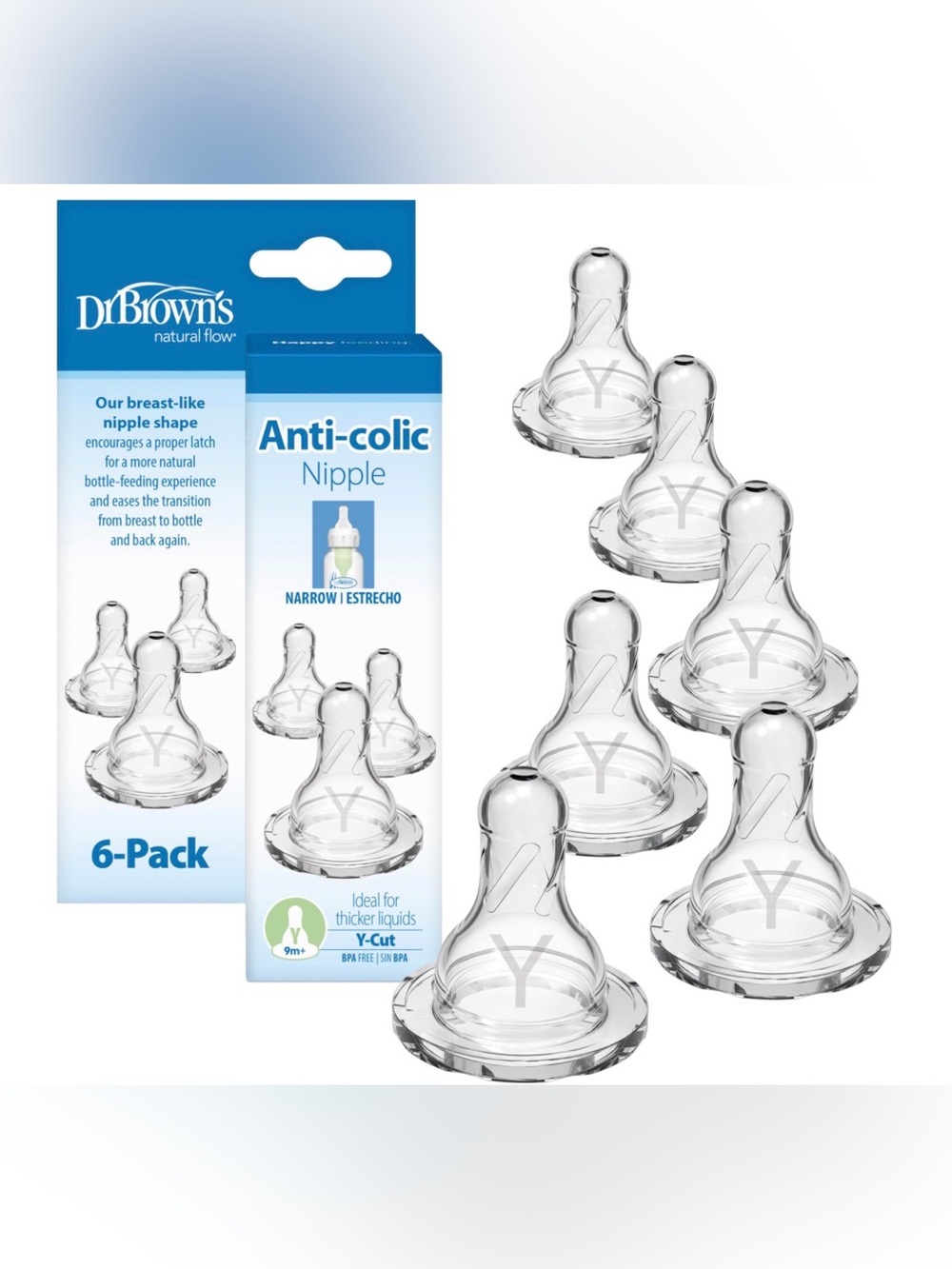 Dr. Brown’s Natural Flow Y-Cut Narrow Baby Bottle Silicone Nipple 6 Count new